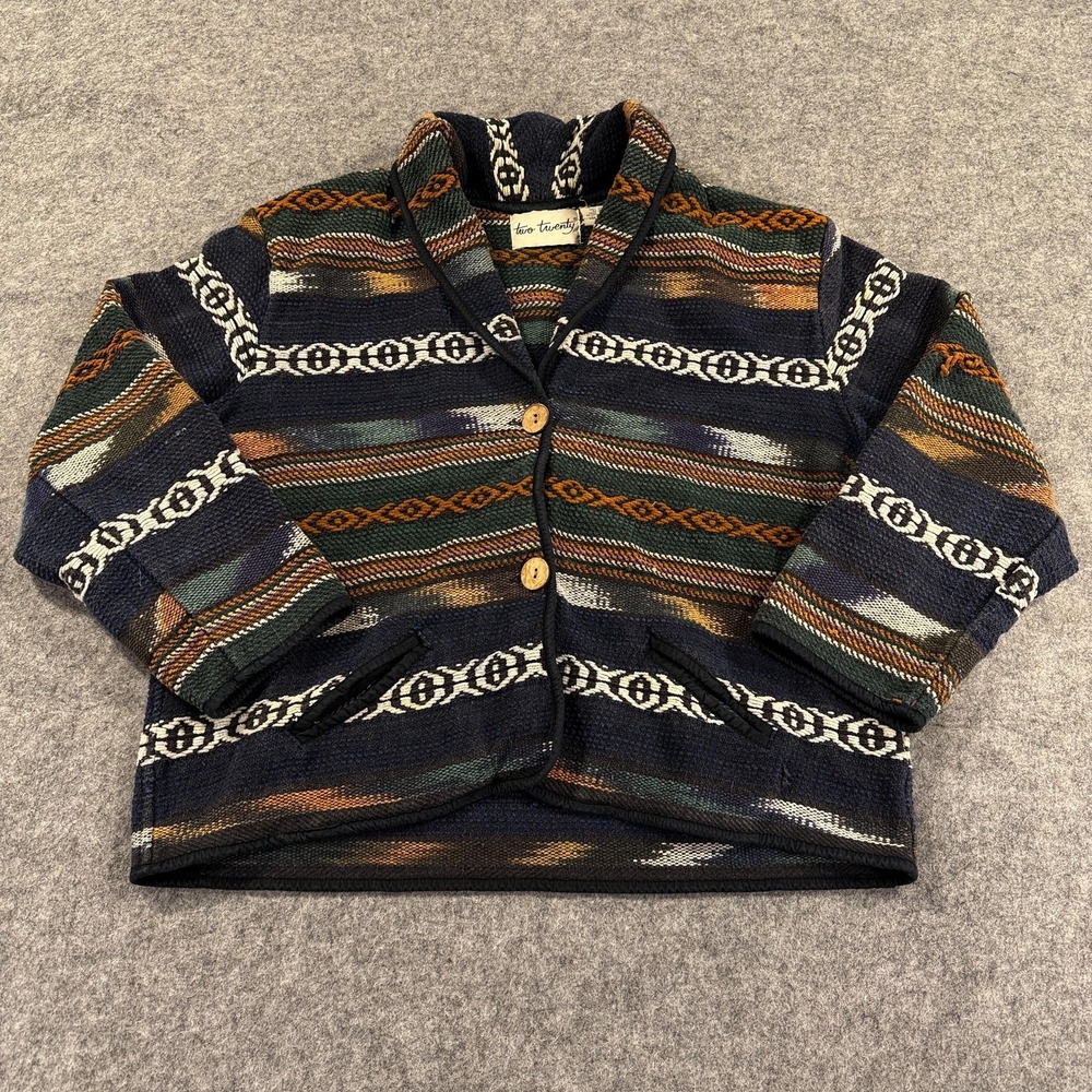 VTG Two Twenty Tapestry Jacket Women Large Shawl Collar Aztec Cowboy Heavy‎ Boho